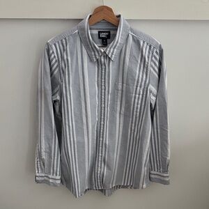 Lands’ End Women’s Button Down Shirt Blue White Striped Cotton Size M